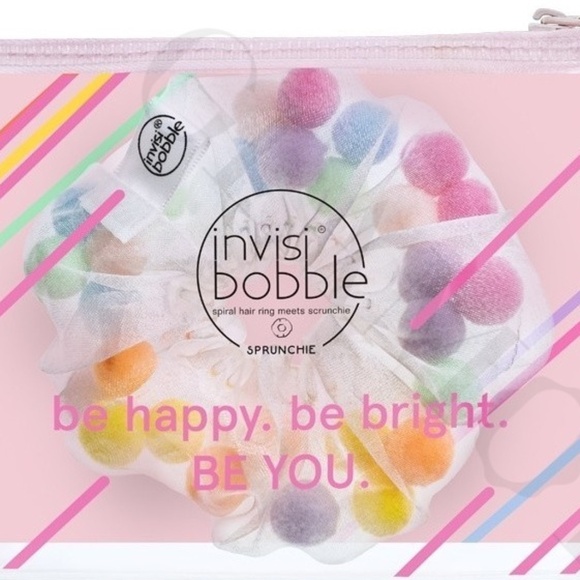 🎀 $9 - invisibobble invisi bobble rainbow Sprunchie Hair Tie Scrunchie w/poms - Picture 12 of 16